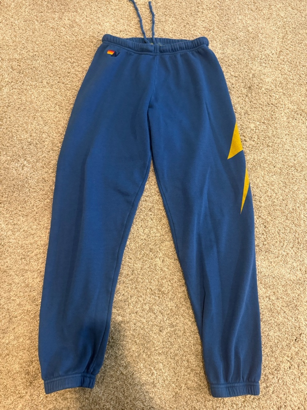 Aviator Nation Blue Sweatpants with Yellow Lightning Accent